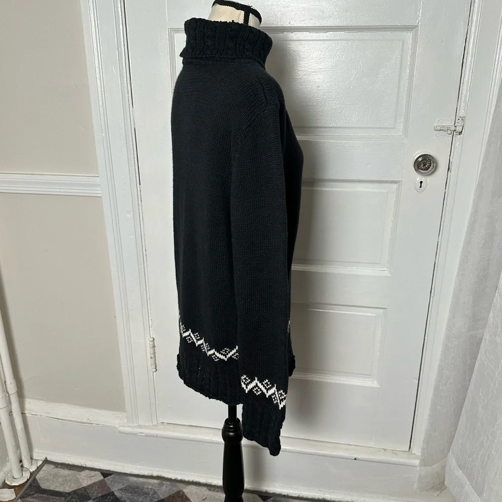 Northern Reflections‎ Vintage Black Turtleneck Sweater White Nordic Embroidered - Picture 8 of 16